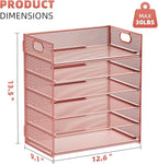 Marbrasse 2 Pack Desk Organizer with Handle, 6 Tier Paper Letter Tray, Mesh Desk File Organizer for Office, School and Home - Rose Gold