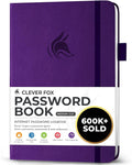 Clever Fox Password Book with alphabetical tabs. Internet Address Organizer Logbook. Medium Password Keeper for Website Logins (Purple)