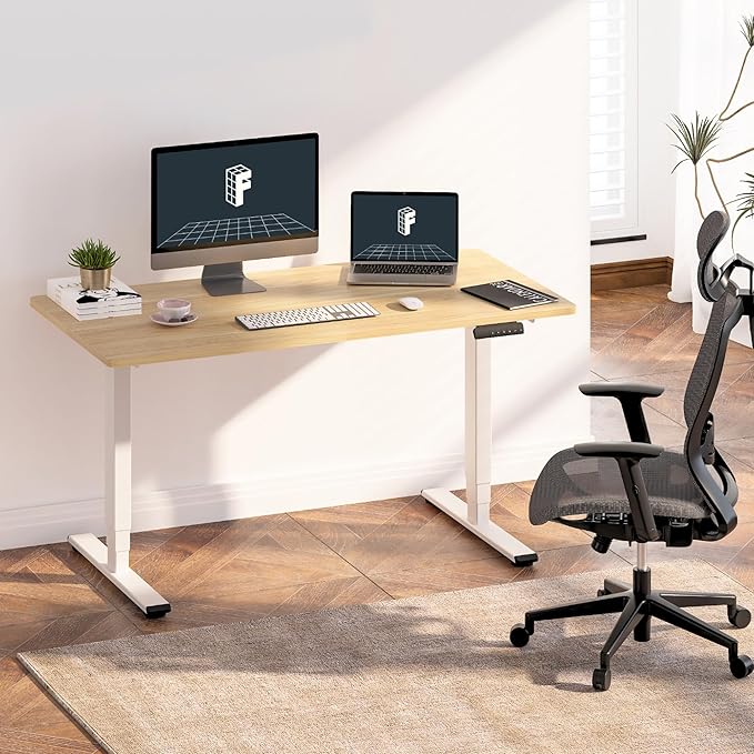 FLEXISPOT E6 3-Stage Dual Motor Electric Standing Desk 48 x 24 Sit Stand Up Desk, Holds 220 lbs, Adjustable Height w/Memory Presets, One-Piece Maple Desktop & White Frame, Ships in 2 Boxes