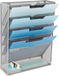 EASEPRES 6 Tier Mesh Hanging Wall File Organizer, Desk Vertical Mail Paper Document Folder Holder Rack with Bottom Tray and Nametag Label for Office Home School, Gray