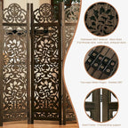 5.75Ft Room Divider Wood Screen, 33Lbs Durable MDF Carved Rustic Style Headboard, Reversible Freestanding Folding Partition Paravent for Home, 69 * 71 inch(H*W) - 4 Panels (Antique Brown)