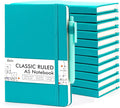 feela 12 Pack Notebooks Journals Bulk with 12 Black Pens, A5 Hardcover Notebook Classic Ruled Journal Set with Pen Holder for School Business Work Travel Writing, 120 GSM, 5.1”x8.3”, Emerald