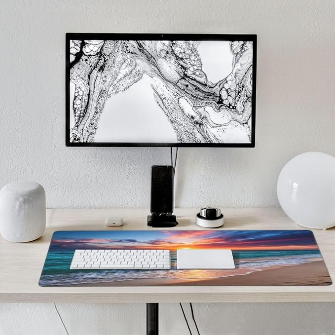 Gaming Mouse Pad,Large Mouse Pads for Desk,Non-Slip Rubber Base Extended Mousepad,XXL Keyboard Mouse Mat,Stitched Edges Computer Keyboard Desk Pad,35.4x15.8inch,Sunset Beach