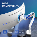 ARES WING Heavy Duty Ultrawide Monitor Arm - Gas Spring Aluminum Monitor Mount with USB for 24"-57" Curved Screens up to 66 lbs with Clamp/Grommet Desk Mount, 75/100/200 Vesa Mount, White