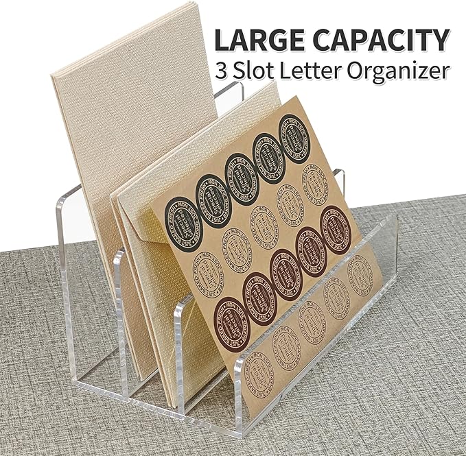 Acrylic Mail Sorter Desktop Organizer Holder,3 Compartments Laddered Clear Desk Letter Organizer Holders for Desk Bill Filling Envelope Holder Office, Home, School Desk Organization