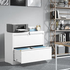 FLIXELIO File Cabinets 2 Drawer,Metal Office Storage Filing Cabinet with Lock,White Lateral Filing Cabinet for Home Office,Horizontal Two Drawer File Cabinet for Legal/Letter/A4,Assembly Require,White