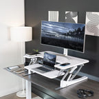VIVO 36 inch Height Adjustable Stand Up Desk Converter, V Series, Quick Sit to Stand Tabletop Dual Monitor Riser Workstation, White, DESK-V000VW