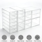 Prsildan Acrylic Drawer Organizer with 17 Drawers, Craft Office Desk Makeup Organizers Accessories, Set of 4 Clear Stackable Storage Drawers for Vanity, Countertop, Jewelry, Art Supply Organization