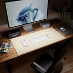 Aothia Dual-Sided Desk Mat - Leather & Cork Desk Protector, Large Mouse Pad & Writing Pad for Office/Home, Waterproof, Beige (35.4" x 15.7")