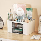 Marbrasse Pen Organizer with 2 Drawer, Multi-Functional Pencil Holder for Desk, Desk Organizers and Accessories with 5 Compartments + Drawer for Office Art Supplies (White)