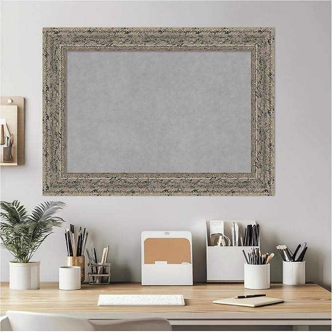 Amanti Art Silver Framed Magnetic Board 21x29 Medium Vision Board for use with Magnets, 100% Metal Sheet to Display Items as Office Decor or for Home Organization in mudroom, Kitchen or Kids Room