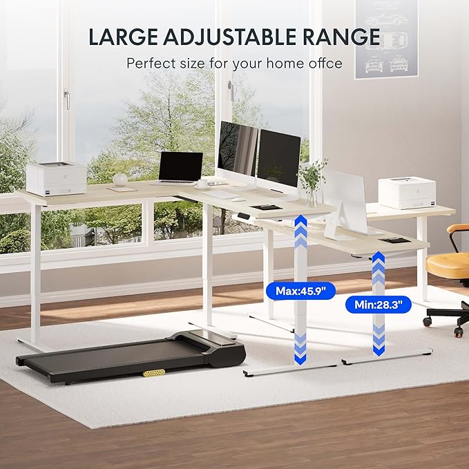 FLEXISPOT L Shaped Standing Desk, 63 x 47 Inch Electric Height Adjustable Corner Desk, Sit Stand Computer Workstation, Preset Controller, Home Office, White Frame with Maple Top, White Drawer