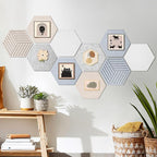 12'' Medium Hexagon Cork-Bulletin Board Tiles Adhesive 10PCS 12x10 inch Frameless Sticky Corkboard Hex Felt Pin Board for Office-Wall Decor, Removable Hexagonal Tack Pinboard with 30 Pushpins