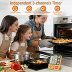 FCXJTU Digital Dual Triple Kitchen Timer, 3-Channel Magnetic Countdown Timer for Cooking, Large Display Stopwatch Multi Food Classroom Timer Loud Alarm for Seniors Teachers Battery Included (Orange)