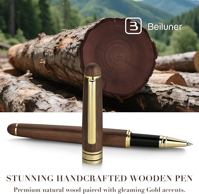 BEILUNER Luxury Walnut Ballpoint Pen Writing Set - Elegant Fancy Nice Gift Pen Set for Signature Executive Business Office Supplies - Gift Boxed with Extra Refills (Black)