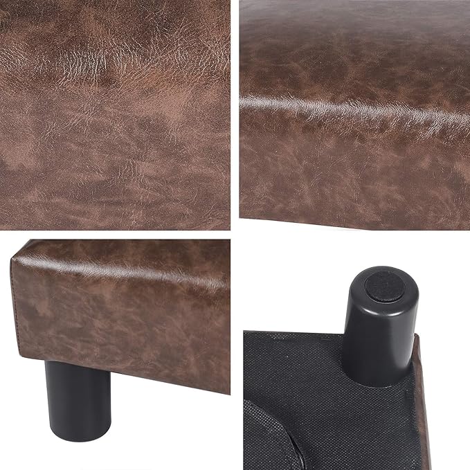 Joveco Small Footstool Ottoman Upholstered PU Leather Square Footrest Ottomans Small Foot Rest for Desk Couch Living Room Bedroom Office (Brown)