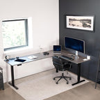 VIVO Electric Corner 84 x 63 inch L-Shaped Standing Desk, Memory Height Adjustment, Dark Gray Top Black Frame, DESK-E3CTBG-84