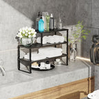 Jojocross Expandable Stackable Spice Rack Organizer for Kitchen Cabinet,Adjustable Counter Shelf, countertop, Pantry,Cupboard,Bathroom,Bedroom(2Packs/Black/Medium)