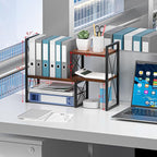Yelinkws Desktop Shelf Organizer,Small Bookshelf for Office,Wood Desk Top Shelves, Office Organization and Storage (Brown)
