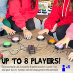 Teacher's Choice Light Up Game Buzzer System, Displays The Winning Player Loud, Unique Sounds for Each Buzzer, Great for Trivia Games, Family Feud, Jeopardy (8 Pack)