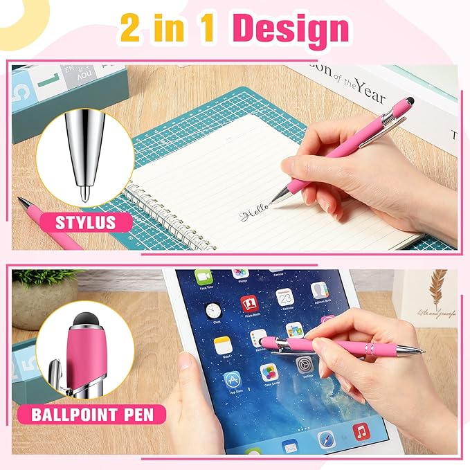 Zonon 38 Pieces Rubberized Ballpoint Pen with Stylus Tip Stylish Metal Pen Capacitive Styli with Soft Rubberized Grip, Black Ink for Most Devices(Hot Pink)