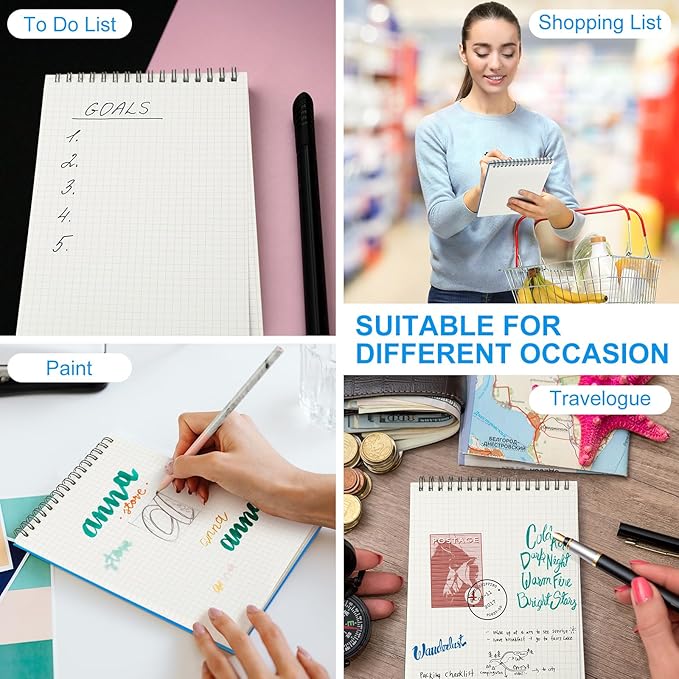 Engrowtic 2 Pack Graph Paper Spiral Notepad A5 Top Wirebound Notepad Grid Notebook Steno Pads Memo Notebook Grid Paper 140 Pages for Writing Sketching Drawing Office Supplies (Light Blue)