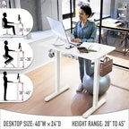SHW 40-Inch Electric Height Adjustable Standing Desk with Drawer, Memory Preset and Cable Management Tray, White