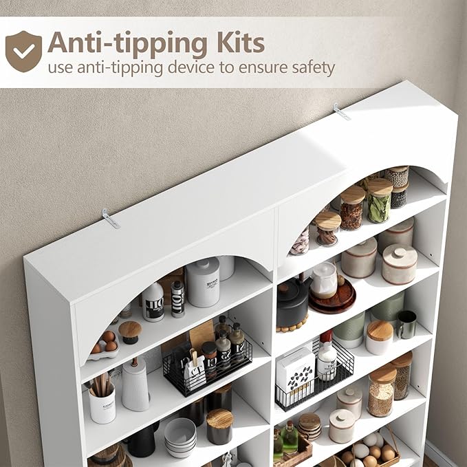 70.8’’ Tall Bookshelf and Bookcase of 2 pcs, 7-Tier Double Wide Bookcase Modern Large Open Display Shelves with Curved Baffle for Home Office Living Room (White-2pcs)