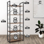 CAPHAUS 5 Tier Bookshelf, 24 Inch Width Free Standing Shelf, Bookcase Shelf Storage Organizer, Industrial Book Shelves for Home Office, Living Room, Kitchen, Rustic Oak