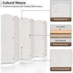 DURASPACE 6 Panel Room Divider, 6ft Tall Folding Privacy Screen, 360°Rotation, Hand-Woven Freestanding Wood Partition for Room Separation