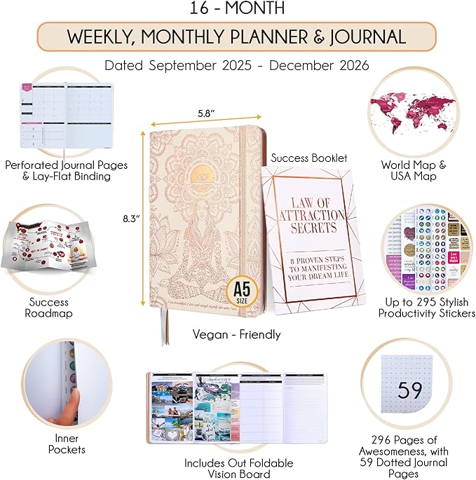 2025-2026 Planner Weekly and Monthly | 16-Month Life Planner to Increase Focus & Productivity | Reduce Overwhelm & Achieve Your Biggest Goals | Include Gift Box & Stickers | Sep 2025-Dec 2026