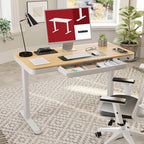 SANODESK Standing Desk with Drawer, Electric Height Adjustable Home Office Desk with Storage & USB Ports, 48 inch Maple Wood Tabletop/White Frame