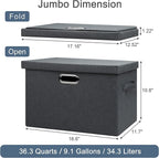 Graciadeco Large 17" 36 Quart Collapsible Stackable Storage Bins with Lids, 3 Packs Dark Gray Foldable Fabric Closet Storage Boxes with Lids, Heavy-duty Linen Cube Baskets(17x12x11)