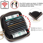 APHISON RFID Credit Card Holder Wallets for Women Leather Zipper Card Case for Ladies Keychain Wallet