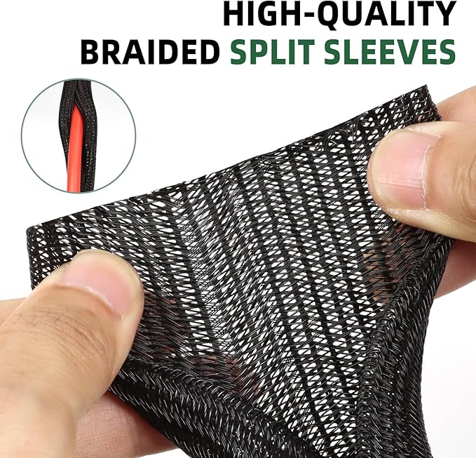 Split Wire Loom Tubing, Cable Protector Sleeve, Braided Cable Management for TV/Computer/Home Theater/Engine Bay, Cord Protectors from Pets No Chew (Black, 3/8"-25ft)