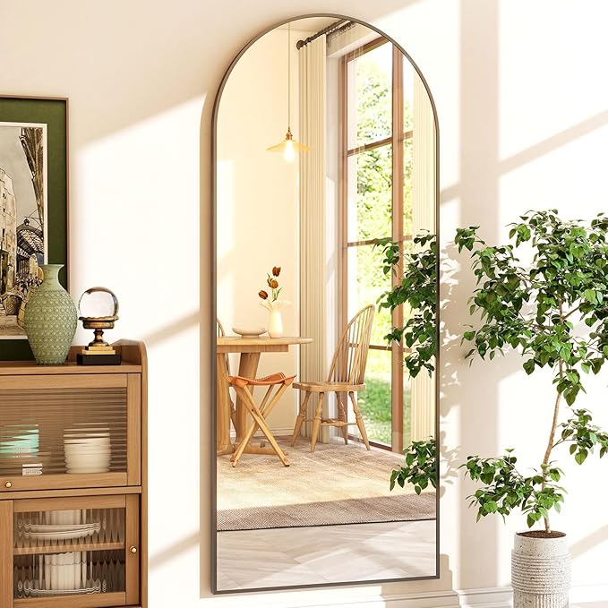 65" x 24"Arched Full Length Mirror - Wall Mounted Floor Mirror- Aluminum Alloy Frame Full Body Mirror for Bathroom Living Room Bedroom and Entryway Black