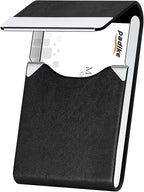 Padike Professional Business Card Holder PU Leather Business Card Case Name Card Holder Slim Metal Pocket Card Holder with Magnetic Shut (Y-Black)