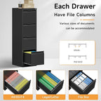 Bestoo 4-Drawer File Cabinet with Lock, Metal Filing Cabinet for Home Office, Vertical Filing Storage Cabinets, Fits File Folders, Letter/Legal/F4/A4 Size, Assembly Required (Black)