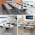 Conference Table Flip Top Mobile Conference Room Tables,Folding Conference Table with Wheels,Large Meeting Training Seminar Table Saving Space for Office Classroom (12, White, 55.1'')