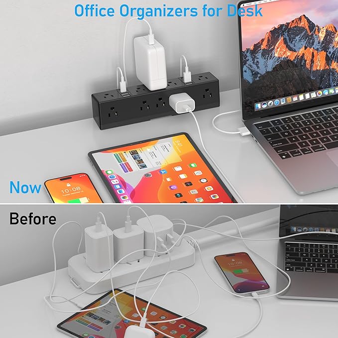 40W Fast Charging Station, VILONG Desk Clamp Power Strip, Desktop Mount Surge Protector, 8 USB Ports(4 USB-C), 10 AC Outlets and 6Ft Cord, for Home, Office, Fit 1.6" Tabletop Edge