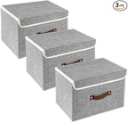 TYEERS Collapsible Storage Boxes, Washable Fabric Storage Bins with Lids, 14.9x9.8x9.8 inches, 3 Pack, Gray