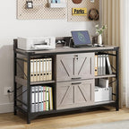 AesthLife 44" File Cabinet for Home Office, Wood Filing Credenza with Built-In Power Outlet, 2 Drawer File Cabinet with Lock, 4 Open Shelves, Metal Shelf, Adjustable Drawer fit to Legal/Letter/A4 Size
