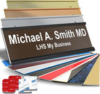 Custom Name Plate with Choice of Mounting for Walls, Doors, Desk Holders, Cubicles, Hanging and More - Personalized Brown Plastic White Letters - USA Made 2x8 - B25