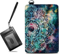 BWEGRHE Small Travel Wallets, Art Mandalas Slim Minimalist Front Pocket Wallet with Wristlet, RFID Blocking PU Leather Credit Card Holder with ID Window Change Purse for Men Women