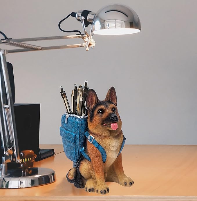 Photour Cute Dog Pen Holder for Desk, Pencil Holder, Creative Desktop Pen Organizer Pencil Cups, Unique Desk Accessories Decor for Home Office School, German Shepherd Gifts for Dog Lovers