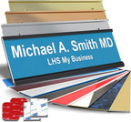 Custom Name Plate with Choice of Mounting for Walls, Doors, Cubicles, Hanging and More - Personalized Light Blue Plastic White Letters - USA Made 2x10 - B1