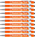 HEYZARDA Personalized Pens with Name Text Logo Custom Ballpoint Pen for Business Office Events with Stylus for Touchscreen 100 Pcs Orange