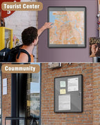 Mifuro 28"x26" Enclosed Bulletin Board, Lockable Weather-Resistant Aluminum Cork Noticeboard for School & Office, Black Frame w/Grey Flet