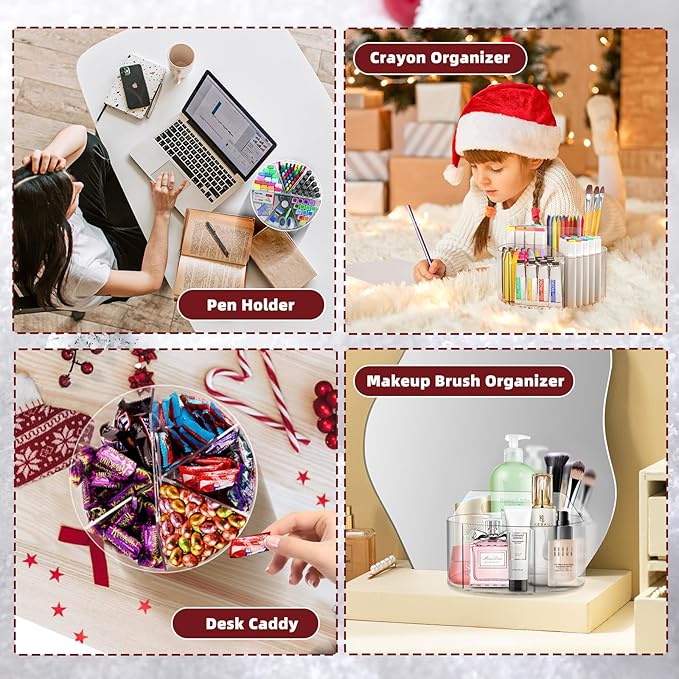 Absonic Acrylic Pen Holder Pencil Organizer, 360-Degree Rotating Pencil Holder, Crayon Organizers for Kids Marker Organizer Caddy Art Supply Kids Desk Organizers for Office Home School