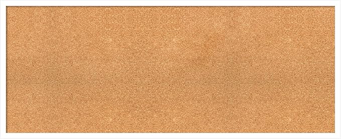 Amanti Art Natural Cork Board for Wall, 19x47 Vision Board with White Frame, Oversize Corkboard Office Decor for Home Organization, Modern Corkboard Pinboard to Display Items for Home Organization in